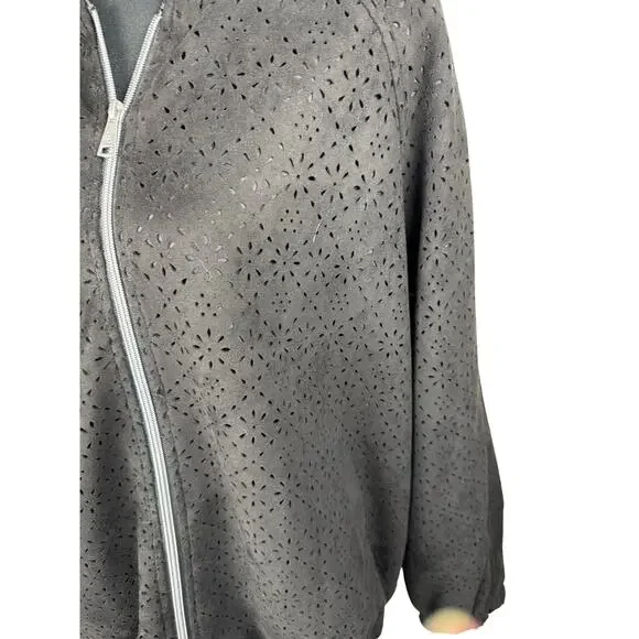 QVC DENNIS BASSO PERFORATED FAUX SUEDE JACKET NWOT BLACK SIZE L - Picture 3 of 7